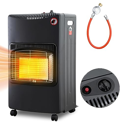 Tubiaz Stufa a gas da 4,2 KW, riscaldatore a gas pieghevole con regolatore di pressione e tubo, con protezione contro il surriscaldamento e anti-ribaltamento, ODS, accensione piezoelettrica, consumo