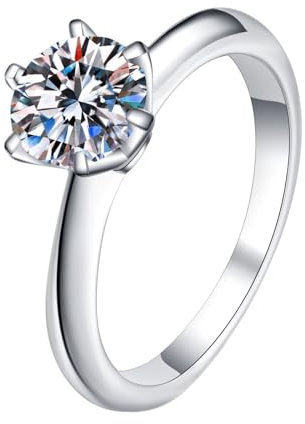 Homxi Damenring 925 Silber,Ringe Verlobung 6 Zinken Solitär mit Moissanit 1ct Ringe fur Damen Silber Gr 56(17.8)
