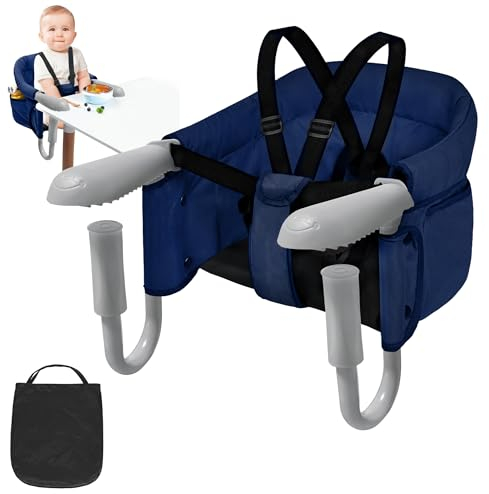 YARDIN Tischsitz Baby Faltbar Babysitz Boostersitz mit Anti-Rutsch-Klemmen und Tragetasche Belastbar bis 15 kg, Ideal für Reisen oder zu Hause, mit Tragetasche (Blau)