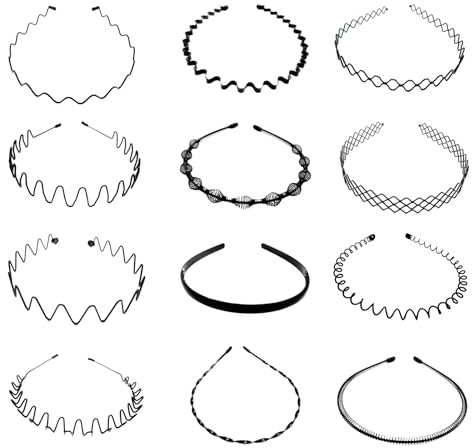 XNJIHWA 12 Stück Metal Haarband Haarreifen Männer Haarband Damen Welle Zickzack Haarreif für Outdoor Sport,Fitness,Tägliches Make-up Yoga,Schwarz
