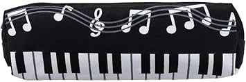 Gowxs Trousse à crayons carrée en tissu Oxford noir à une seule couche avec notes de musique et clavier de piano - Porte-crayons et porte-stylos - Grande capacité - Fournitures de bureau, Noir ,