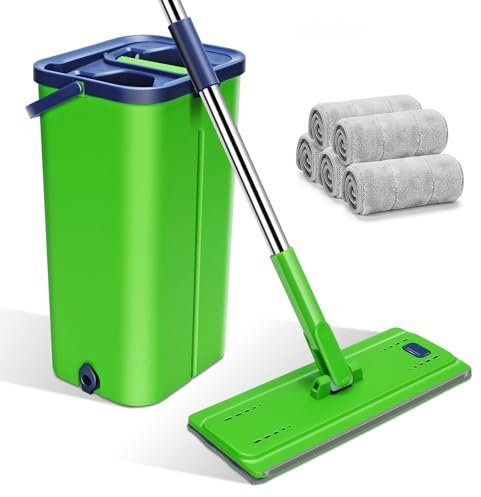 Myiosus Set di mocio con secchio, lavapavimenti, secchio 2 in 1 con mocio, 134 cm, mocio piatto per la pulizia dei pavimenti e delle pareti, mocio a 360° con funzione strizzante, per tutti i