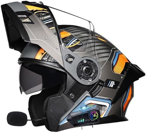 VVPEC Full Face Flip Up Motorcycle Helmet Bluetooth Motorbike Modular Helmet,With Anti-Fog Dual Visors DOT/ECE Approved,ith Double Visor Built-in Speaker Headset Microphone for Men Women(2,L=59~60cm)