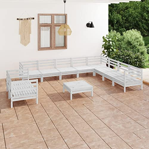 KTHLBRH 11-TLG. Garten-Lounge-Set Massivholz Kiefer Weiß Gartenmöbel-Sets Balkonmöbel-Sets Terrassenmöbel-Sets Outdoor-Möbel-Sets für Terrasse, Garten, Balkon