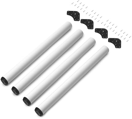 Emuca - Gambe regolabili per tavolo Ø60x830mm, kit di 4 piedi per tavolo in acciaio, altezza regolabile 830-850mm, Bianco