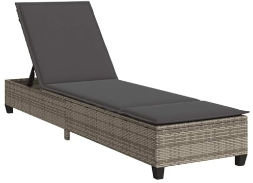 vidaXL Sonnenliege mit Auflagen Grau 55x200x25,5cm Poly Rattan, Gartenliege, Sonnenbett, Chaiselongue, Relaxliege, Tagesbett, Lounge Bett, Gartenbett