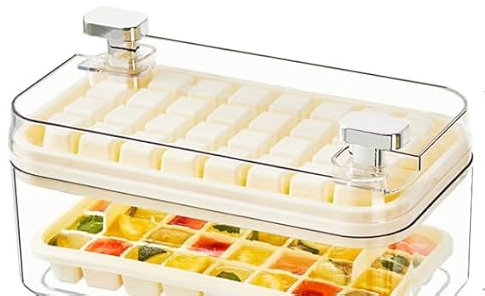 Contenitore per Cubetti di Ghiaccio - Stampo per Cubetti di Ghiaccio 23 x 14 x 11 cm - Plastica - Facile Rimozione e Conservazione Cubetti - Ideale per Cocktail, Bevande, Caffè (Bianco Latte)