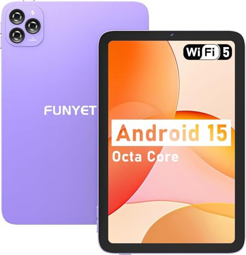 FUNYET Tablet Android 15, 10 Pollici IPS, 8 GB RAM+128GB ROM(1TB TF) Octa-Core, 6000mAh Tablets con Widevine L1/5G WiFi/Bluetooth 5.0/Tipo-C/GPS/Doppio Altoparlante (Viola)