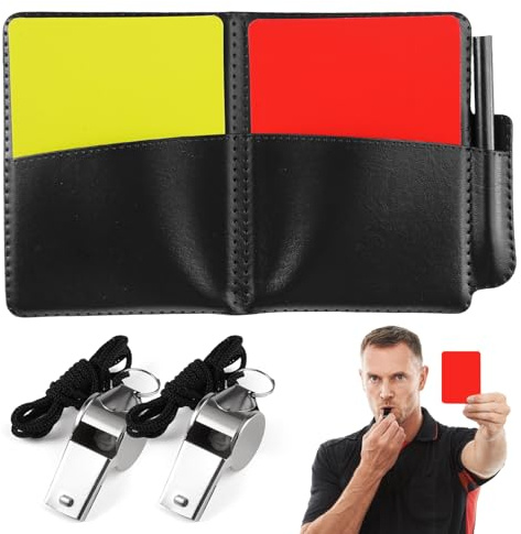 Cartellini Arbitro Calcio,Kit Arbitro Calcio con Cartellini Rossi e Gialli,Fischietto in Metallo,Taccuino Arbitro,Matite per Partite di Football,Basket,Sport Scolastici,Accessori per Arbitri di Calcio
