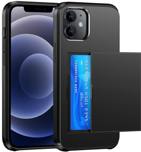 SZSSZSM Plånbok för iPhone 12 Mini Fodral med Korthållare Dubbla Lager Militärkvalitet Skyddande Stötsäkert Dold Kortplats Smal Passform Telefonskydd – Svart