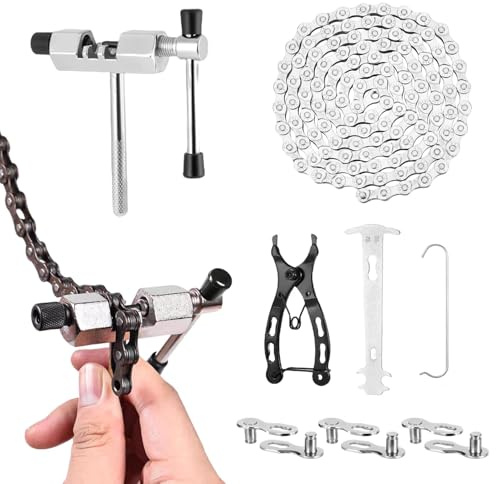 Bike Chain 6/7/8 Speed Mountain Bike Chain 116 Links (1/2x3/32) Multifunctional Bicycle Chains Tool Set Bicycles Splitter Link Remover Chains Repairing Tool for Road Mountain Racing Cycling