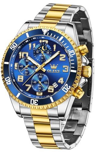 OLEVS Groß Uhr Herren Wasserdicht Leuchtend Edelstahl Mondphase Armbanduhr Herren Analog Chronograph Herrenuhren Arabische Ziffern mit Datum