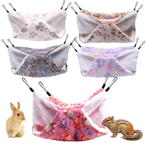SDLDEER 5 Pcs Small Animal Rat Hammock Double Layer Soft Warm | Ferret Hammock, Guinea Pig Hammock Bunk Bed, Soft Fluffy for Ferret, Rat, Sugar Glider, Pig, Parrot Hideout and Play Sleep