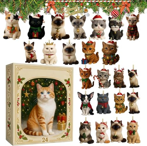 Juladventskalender | 24 dagars julfigurer kattfigurer nedräkningskalender | inredningsdekorationer för krona träd december hylla dörr fönster bil vardagsrum sovrum