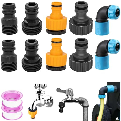 10 Piezas Kit de Conector de Manguera De Jardín FORMVERSITY, 1/2 In 3/4 In Juego de Conectores de Manguera 2 En 1, 1 In Adaptador de Grifo 1/2 Acoplamiento Rápido de 90 Grados para Mangueras de Jardín