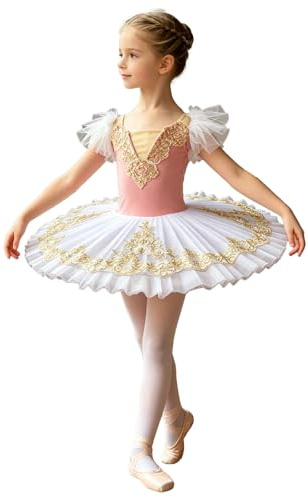 Alvivi cocktailklänning flicka balettklänning flicka tutu prinsessa klänning balett body klänning boho aftonklänning balettklänning flickklänningar dans, ROSA, 110-116