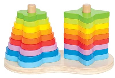 Hape Regenbogen Steckspiel, Holz Stapelspiel mit 19 Teilen, Farben & Formen Sortierspaß ab 12 Monaten