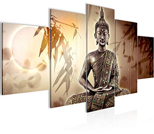 Runa Art - Bilder Buddha 200 x 100 cm 5 Teilig XXL Wanddekoration Design Beige Braun 500351a