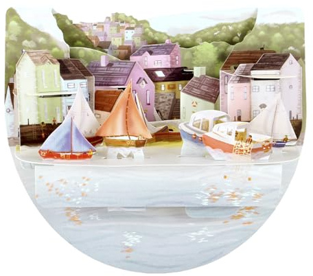 Santoro Popnrock, 3D-Pop-Up-Grußkarte – Küstenstadt – Boote Und Segeln – Für Sie, Für Ihn, Zum Geburtstag