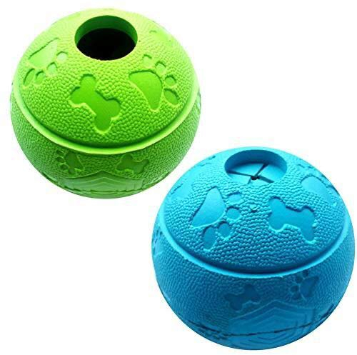 Feixun Hundespielzeug Unzerstörbar Feeder Ball Snack Ball aus Naturkautschuk Gummi Hunde Interaktive Bälle Ø 8.1cm (1*Grün + 1* Blau)