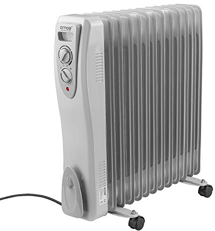 AMOS 3000W Electric Oil Filled Radiator Heater 3kw 13-Fin Portable Thermostat Heating Appliance with 3 Heat Settings, Safety Shut Off, and Power Indicator Ligh