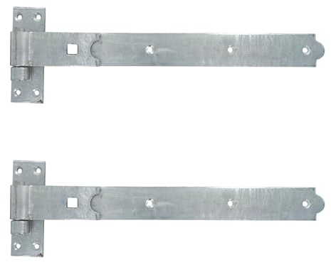 Merriway BH06859 (2 st) grindgångjärn slitstark krok och band rak platt galvaniserad 400 mm (16 tum) – paket med 2 stycken, silverton