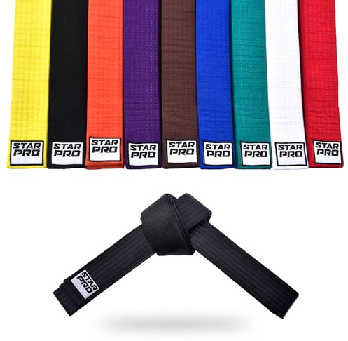 Starpro Martial Arts Training Belt for Karate Judo BJJ Taekwondo - Durable Cotton Polyester Blend for Kids & Adults - Vibrant Colors Black
