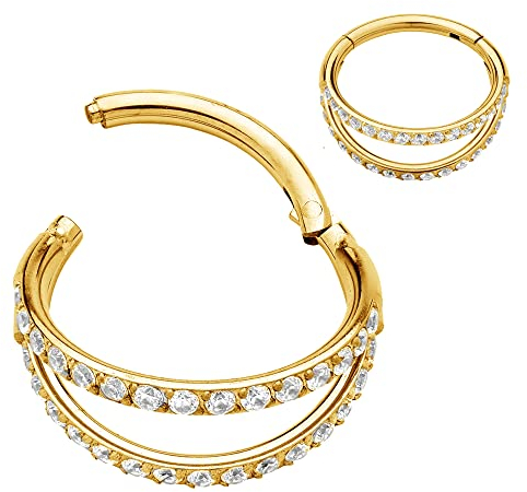 365 Sleepers (10mm) Titan 1,2 mm Doppelring mit Kristall Segment Nasenring Hoop Knorpelohrring Septum Clicker Klappbarer Lippenring Conch Daith Helix Rook Tragus Piercing Schmuck