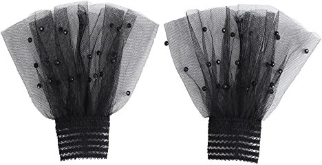 JDYaoYing Puños de encaje en capas florales con volantes, puños de muñeca, mangas falsas negras para mujer, muñeca negra, j, talla única