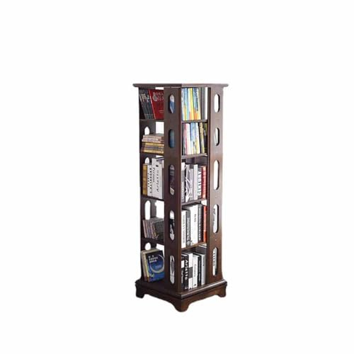 ZWPILY Drehbares Bücherregal Drehbar Massivholz Drehregal Holzregal 360° Grad Standregal CD/DVD Aufbewahrung, Multifunktionales Holz Lagerregal für Kinder & Erwachsene,5 Layers/44x44x187cm