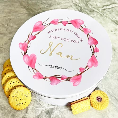 Personalised Round Just For You Mothers Day Nan Biscuit Sweets Cake Treat Tin Personalised Gift | Custom Gift | Personalized Tin | Cake, Biscuit & Treat Tins | Gift For Her | Gift For Him