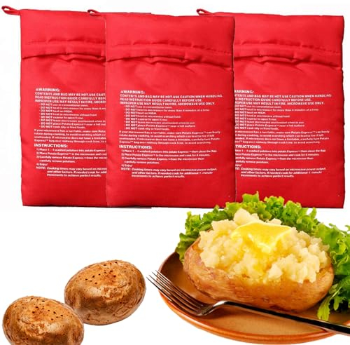 3 Pieza Bolsa de Patata de Microondas, Patatas de Bolsa, Patatas Microondas, Bolsa de Cocina Perfecto Patatas, Lavable, Saco Reutilizable de Cocina patatas Sólo en 4 Minutos