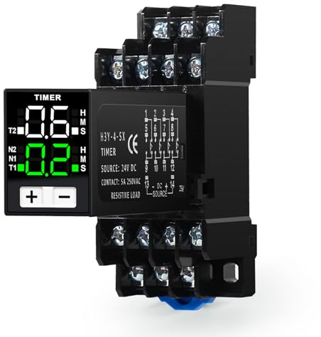 Ailao Relé Temporizador Digital 24V 0,1s-99h para Luces - Control de Tiempo de Ciclo Retardador 4 Normalmente Abierto/Cerrado 14 Pines DC Con Zócalo
