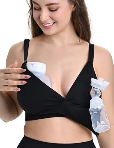 Soutien-gorge de pompage mains libres 4 en 1 et soutien-gorge d'allaitement, soutien-gorge de maternité confortable pour grossesse et allaitement, Noir, M