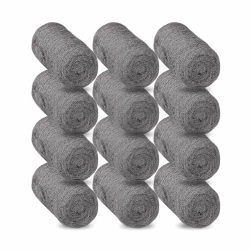 Wire Wool Steel Washing Up Mice Blocker Fine Grade Home Kitchen Scouring Pad Rolls Non Scratch Roller For Cleaning Polishing Pots Pans Glass Metal (Pack Of 12)