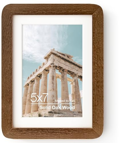 FLYJOE 5x7 Solid Oak Wood Photo Frame | 5x7 Picture Frame With Mat For 4x6 | Plexiglas And Hanging Hardware Included | Walnut Wood (1 Pack)