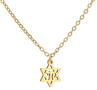 Amaxer Dainty Star Of David Hebrew Chai Symbol Necklace for Women Minimalist Hanukkah Magen Judaic Jewish Stainless Steel Charm Pendant Necklace (Classic Star Of David Chai Gold)