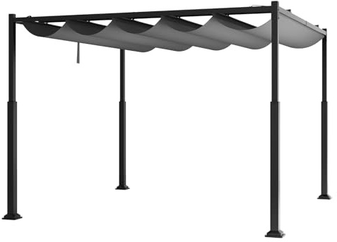 HOMASIS 3x3 M Pergola Jardin Exterieur, Tonnelle Exterieur avec Auvent Rétractable, Abri Colonnes avec Toit en Polyester Hydrofuge, Protection UV pour Jardin Patio Terrasse Porche, Gris