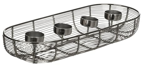 EGLO LIVING Adventskranz Hagony, Kerzenhalter Gestell für 4 Kerzen | Advent Kerzenständer für Teelichte, Tischdeko Weihnachten aus Metall in Silber, 40,5 x 14 cm