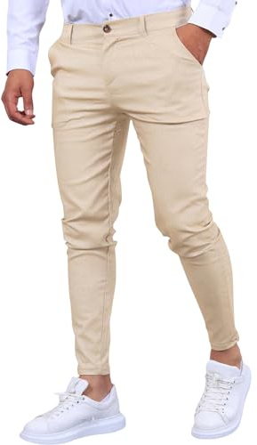Genérico Pantalón De Traje para Hombre. Slim Fit Pantalones De Traje Ajustados con Pliegues Y Bolsillos Corte Recto Pantalones De Negocios Oficina para Tiempo Libre