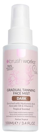 Brushworks Gradual Tanning Face Mist Dark 100ml – Hydrating Self Tan Spray with Hyaluronic Acid, Avocado Oil & Vitamin E, Tropical Scented Vegan Formula