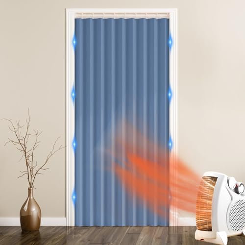 Haoyunll Türvorhang Blickdicht, Faltbarer Magnetischer für die Küche, Unsichtbare Innenvorhänge für Türen und Fenster, Schränke und Raumteiler, 220 g/m², 1 Stück, Blau, 80x200cm