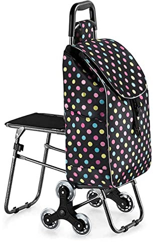 BAUBUY Carrello della Spesa con Sedile Carrello della Spesa Pieghevole Salire Le Scale Carrello della Spesa Portatile Borsa della Spesa con Ruote per riporlo Facilmente
