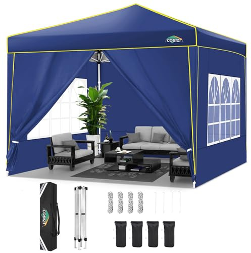 COBIZI Tonnelle Pliante 3x3m Tonnelle de Jardin Imperméable Barnum Pliant avec 4 Parois Latérales et 4 Sacs de Sable UV Protection 50+ Tonnelle de Jardin pour Plage,Mariage, Navy Bleu