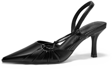 Coutgo Womens Slingback Kitten Heels Closed Pointed Toe Pumps D'Orsay Wedding Party Dress Shoes, Black, Size 9