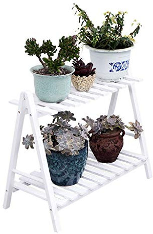 DDNGEJ Supporto per Piante Multiple, portafiori, scaffale per Fiori multipiano in Legno massello Bianco per Interni ed Esterni, portavasi per Piante carnose, Tipo da p