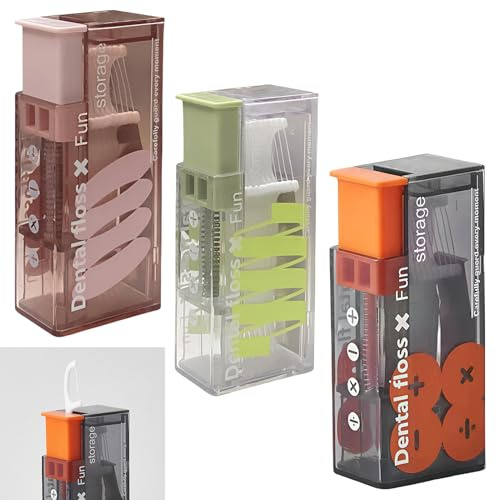 3Pcs Dental Floss Box Pop-Up, Floss Dispenser, with 30 Floss Picks, Portable & Refillable Automatic Toothpick Tube, Travel Portable Dental Floss Stick Storage Box, Travel-Friendly & Hygienic