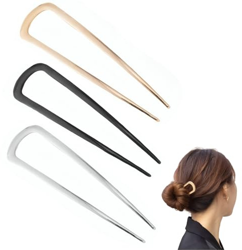 Huoflame U-Förmige Haarnadeln 3 Stück Set – Metall Hair Pins in Gold, Silber, Schwarz – Rutschfeste Dutt Spangen für Damen mit Dickem Haar, Elegante Haarklammern für Französischen Twist