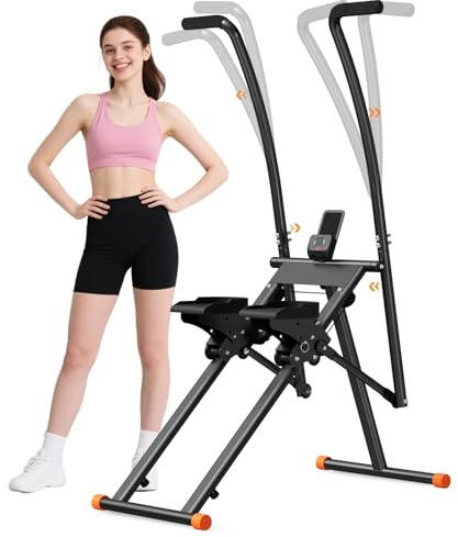 Vertical Climber Machine, Stair Stepper with Handlebar for Home Gym, Cross Trainer Climbing Machine, Compact Foldable Stepper Fitness Climber with LCD Monitor, Adjustable Pedals, Phone Holder (Black)