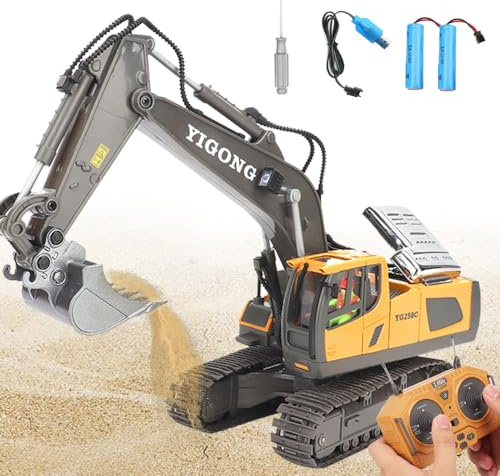 DAJASD Pelleteuse Télécommande, Excavatrice télécommandée, Excavateur Télécommandé 11 Canaux,Jouet D'extérieur Rotation 680°avec Lumières et Son pour Garçons et Filles Cadeau Anniversaire